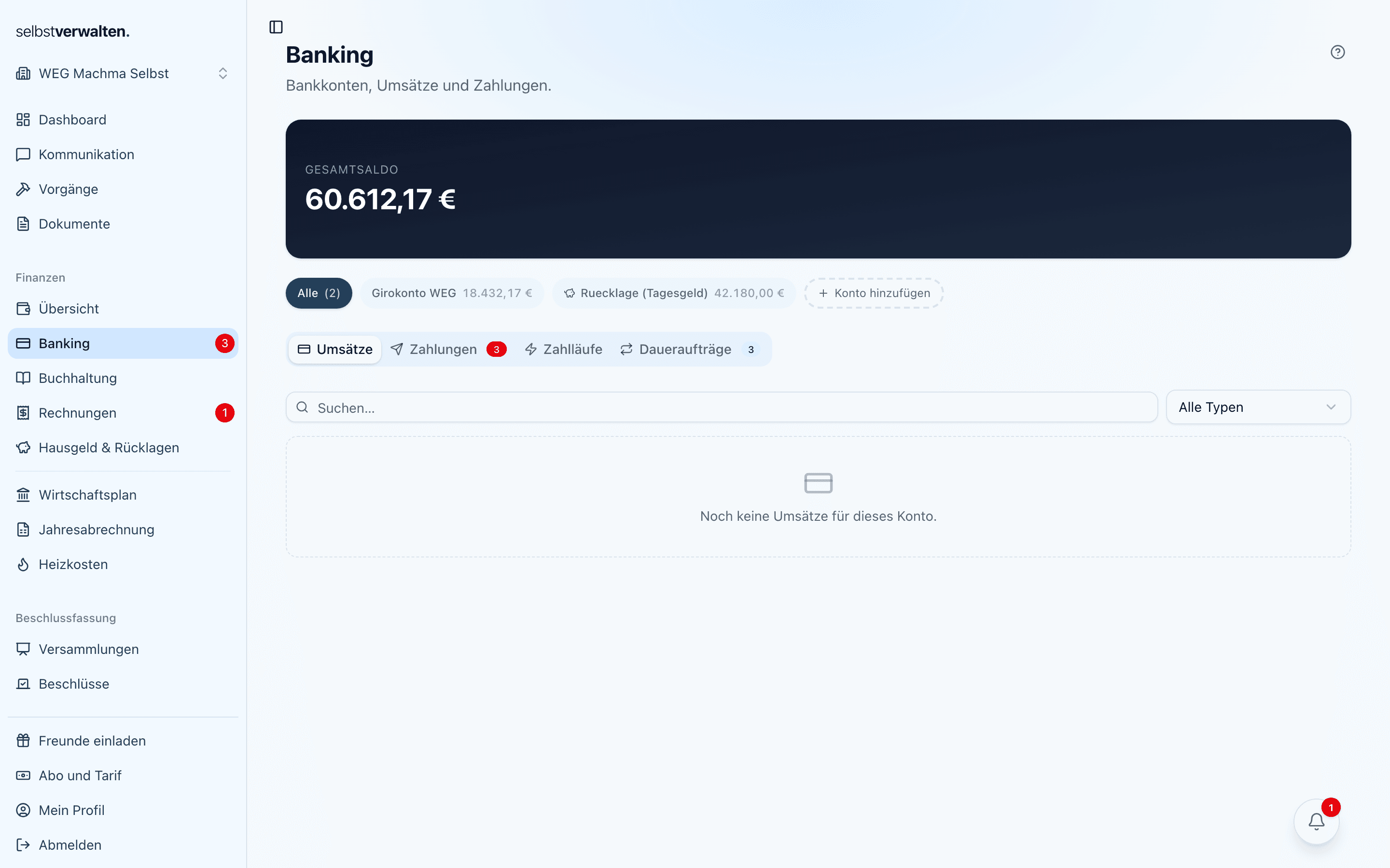 Banking-Übersicht mit verbundenen Konten