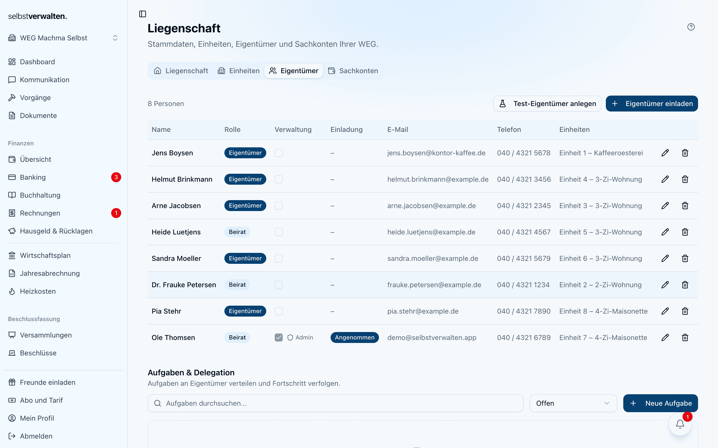 Eigentümer und Personen deiner WEG