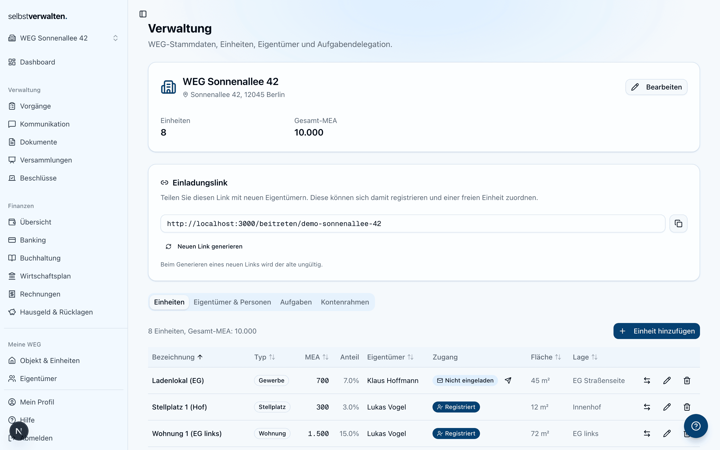 Einstellungen und WEG-Konfiguration