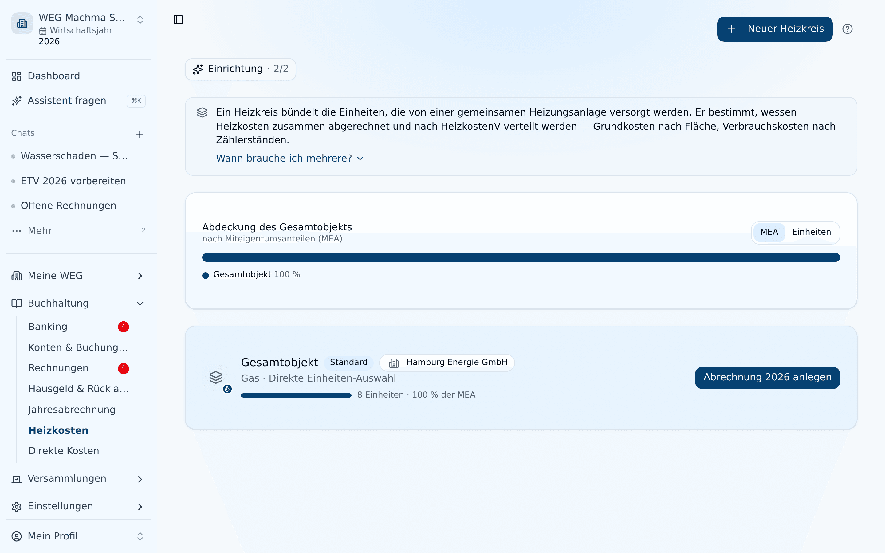 Heizkosten-Übersicht mit Heizkreisen