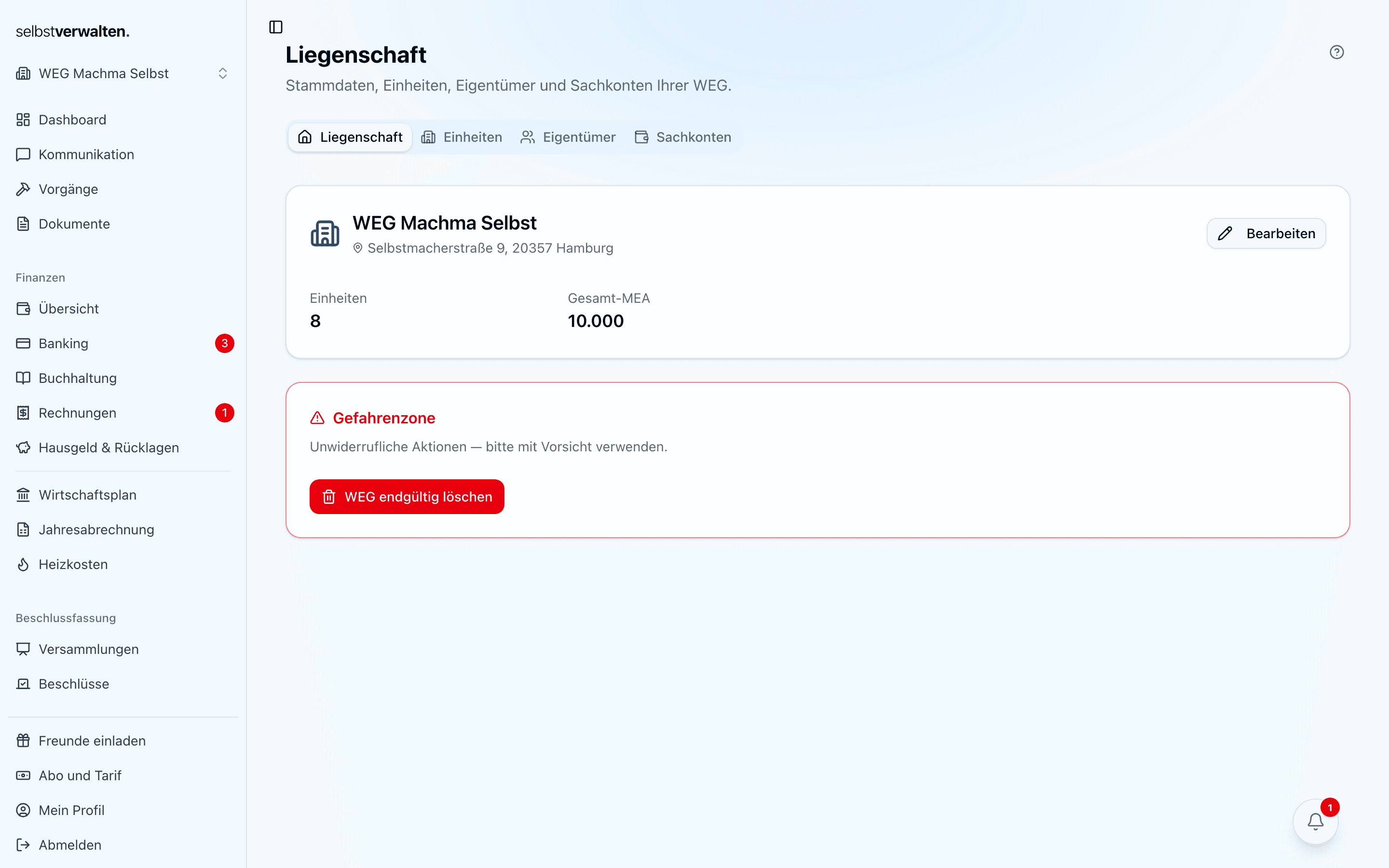 Objektübersicht mit Einheiten und Stammdaten
