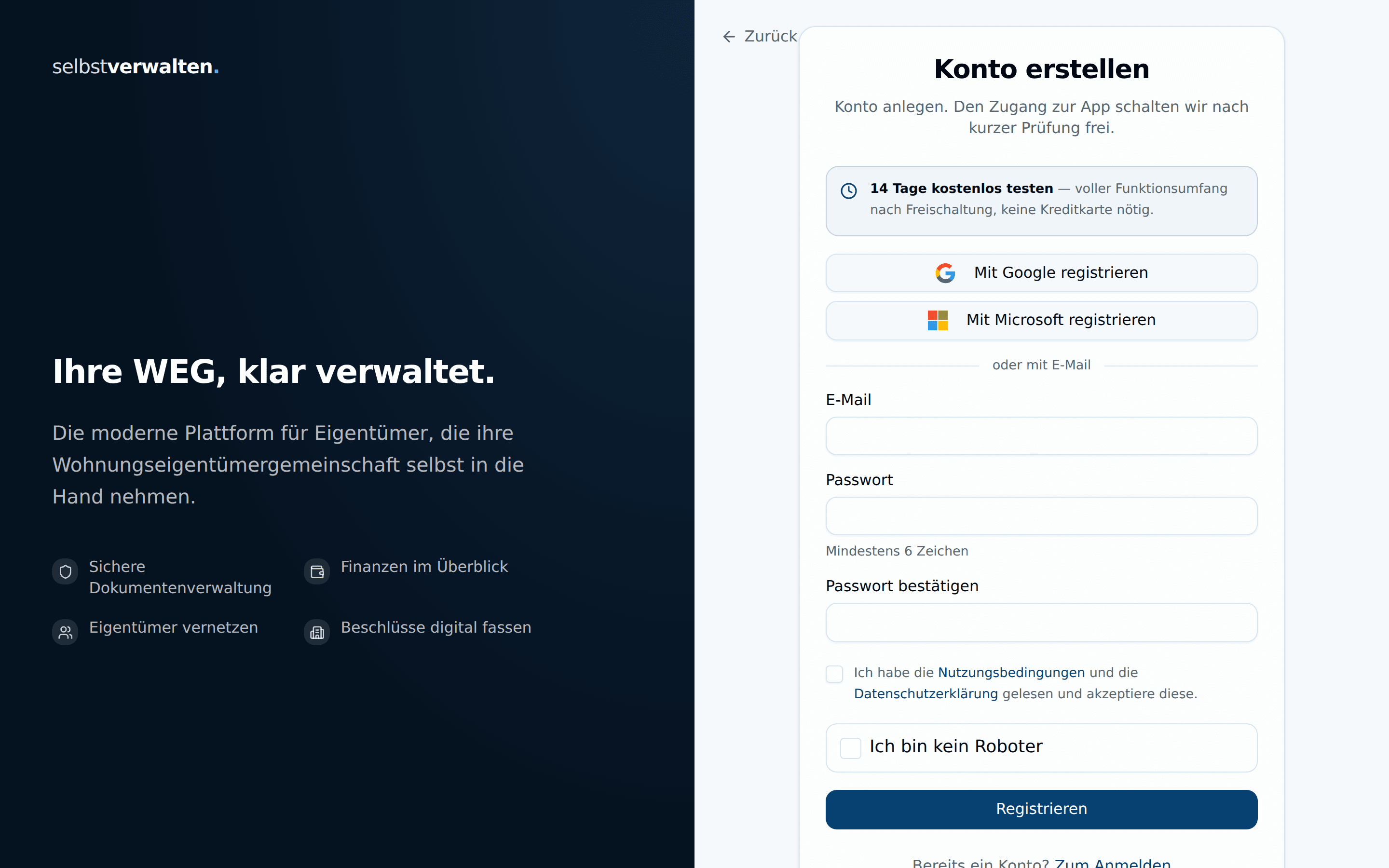 Die Registrierungsseite