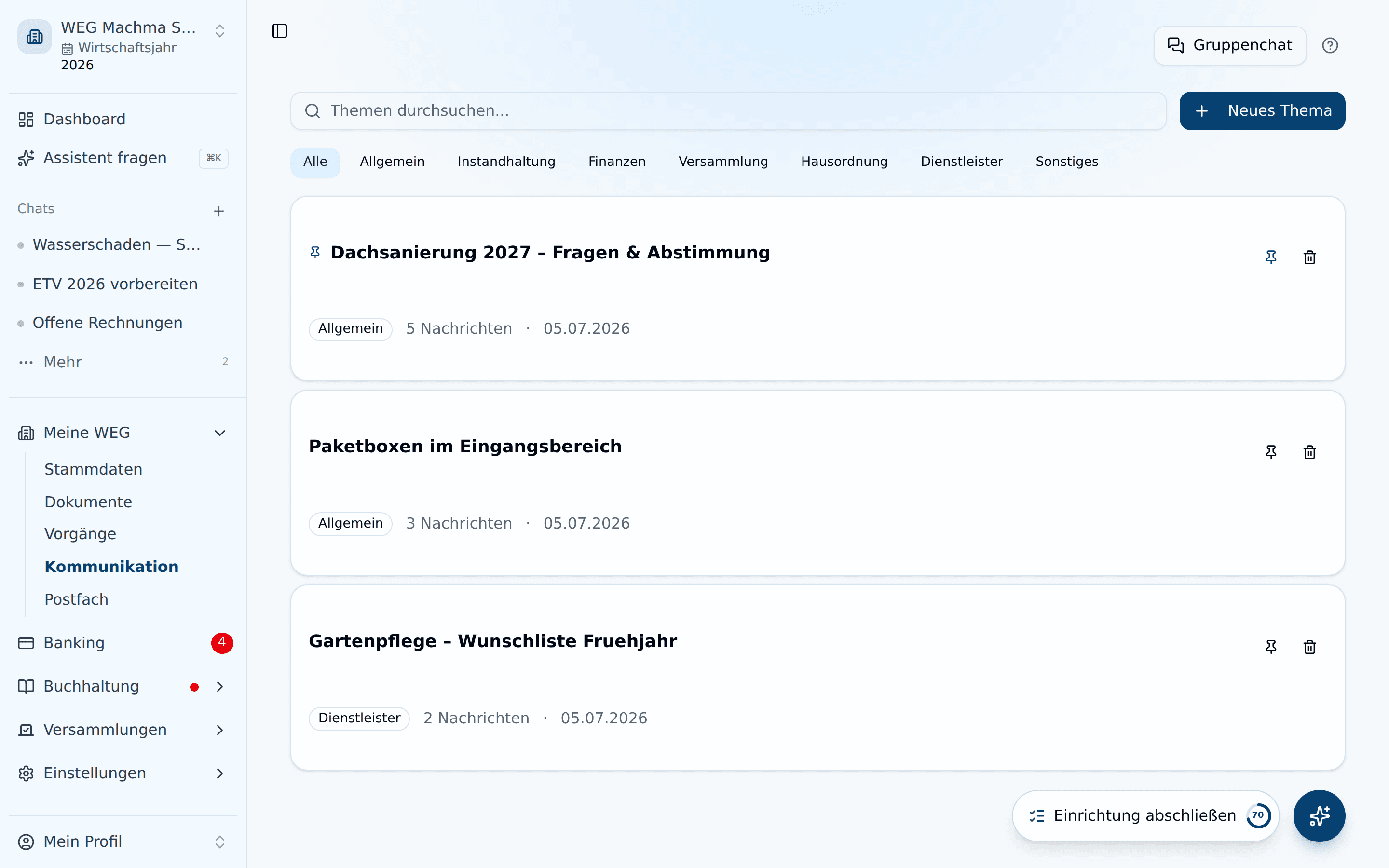 Themen und Diskussionen im Kommunikationsbereich