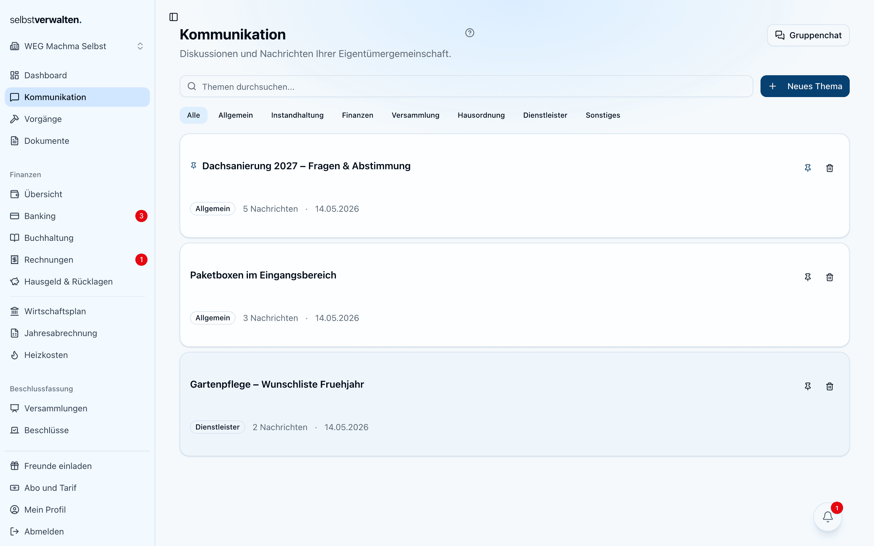 Themen und Diskussionen im Kommunikationsbereich