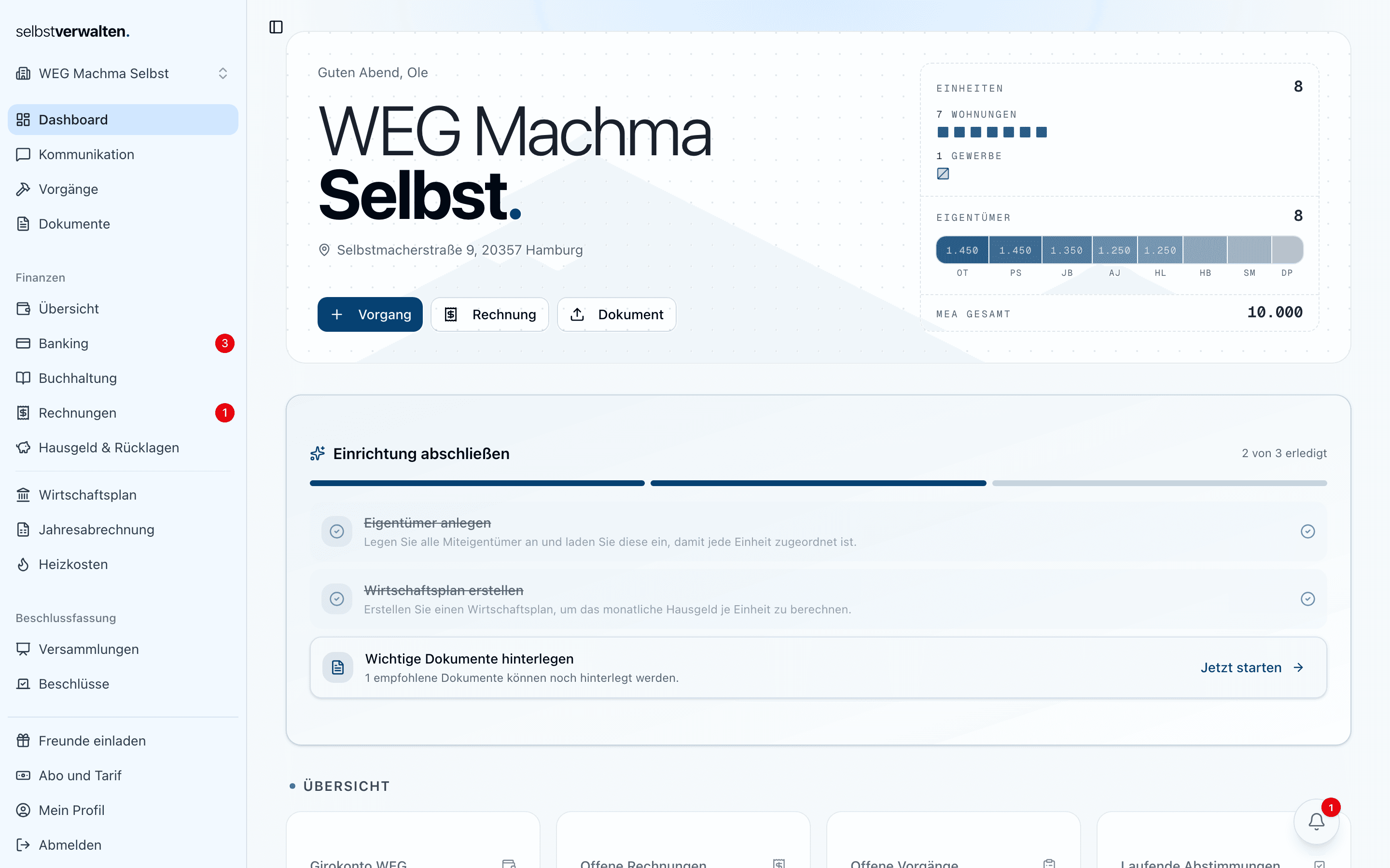 Dashboard – deine Startseite nach der Anmeldung