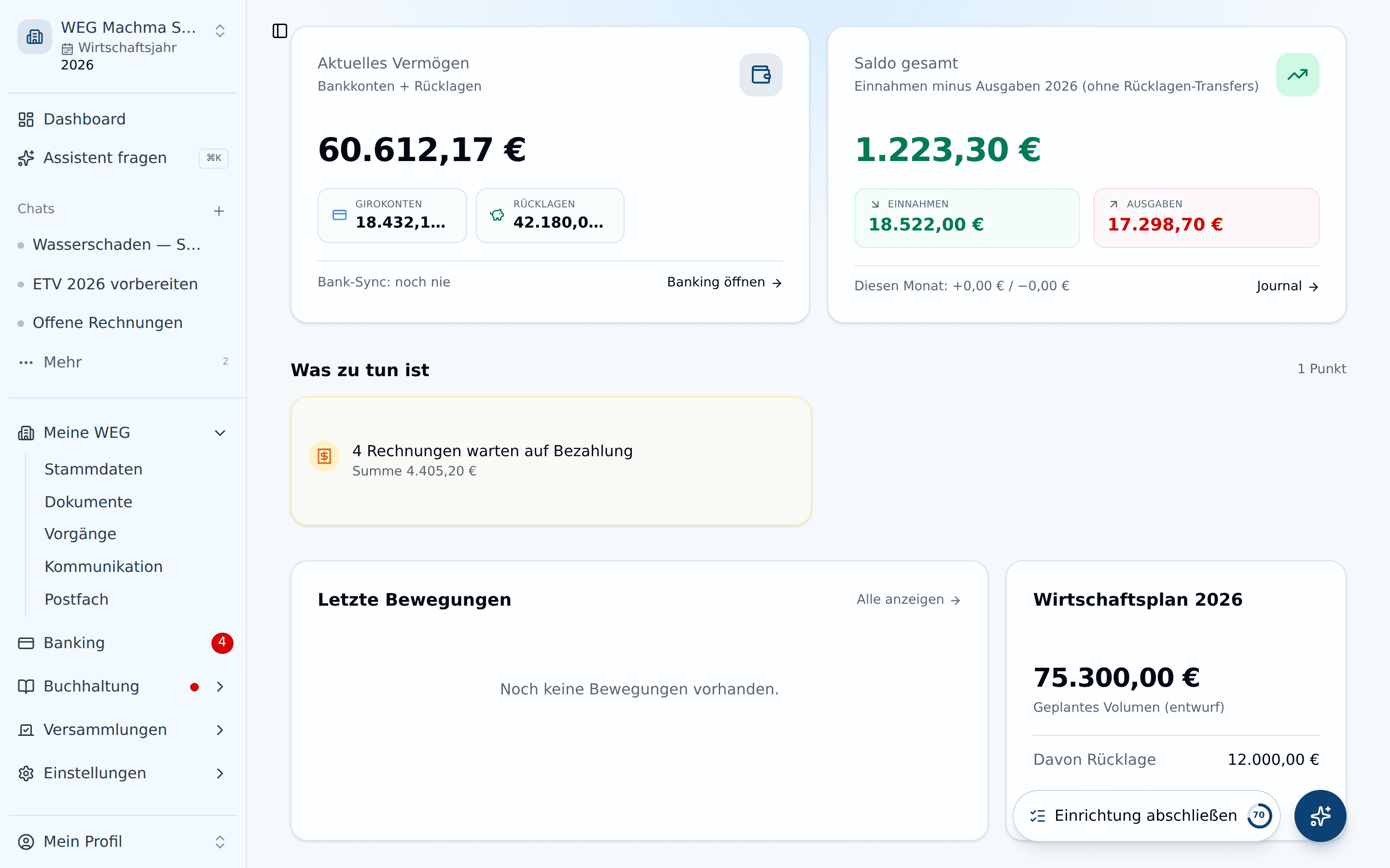 Finanzübersicht mit Kontostand und Transaktionen