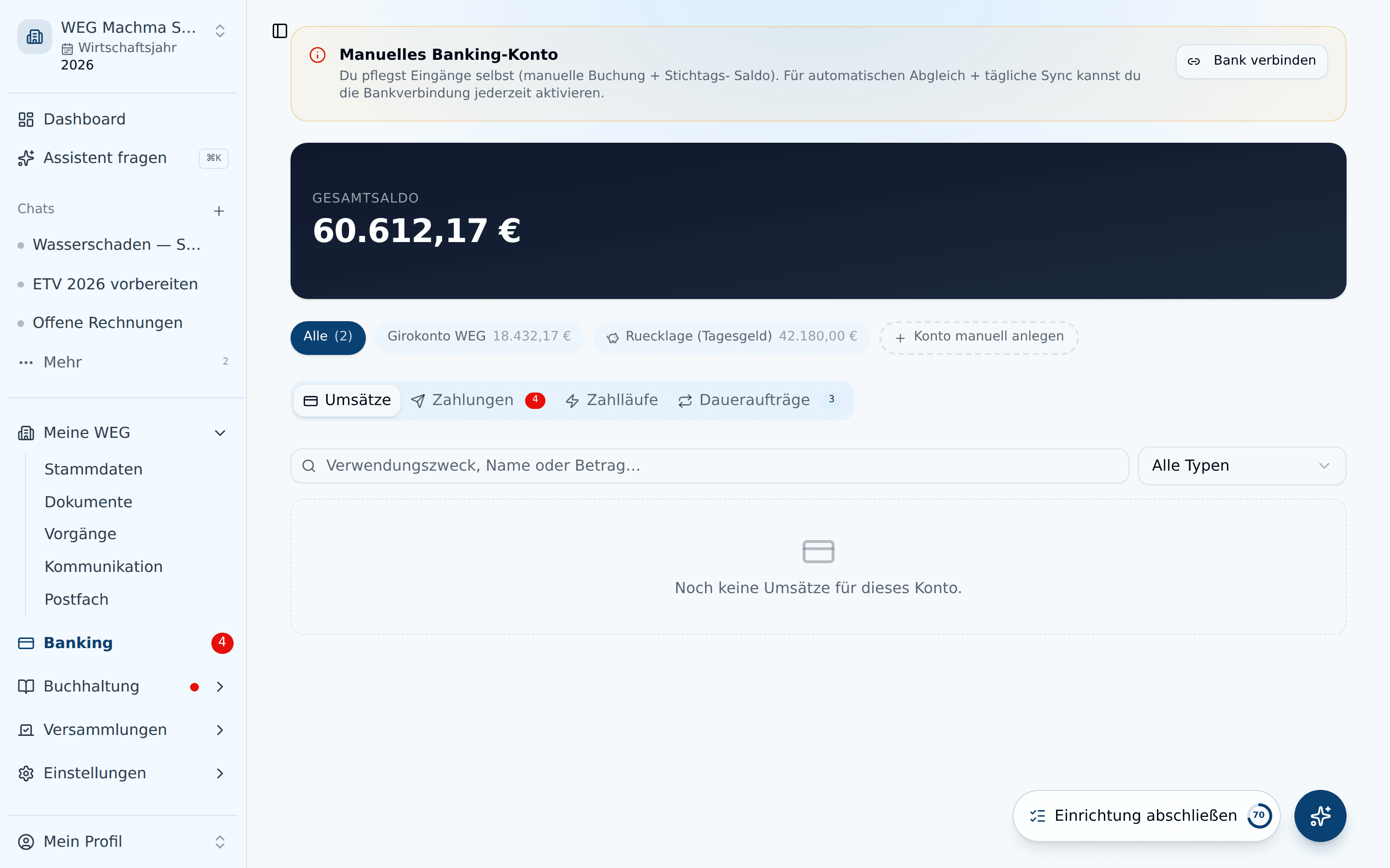Banking-Übersicht mit verbundenen Konten